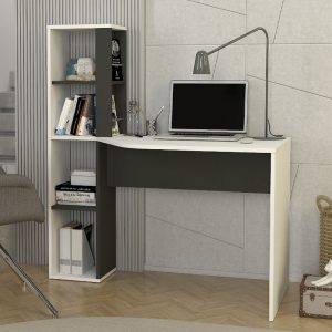Γραφείο εργασίας Gemini  χρώμα ανθρακί – λευκό 121,8×59,6×131,8εκ.