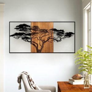 Διακοσμητικό τοίχου Acacia Tree  ξύλινο – μεταλλικό χρώμα καρυδί – μαύρο 147x3x70εκ.