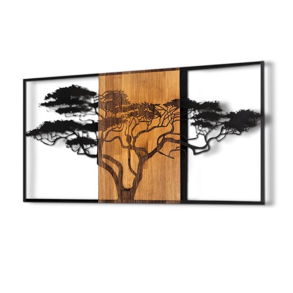 Διακοσμητικό τοίχου Acacia Tree  ξύλινο - μεταλλικό χρώμα καρυδί - μαύρο 147x3x70εκ. - Image 3