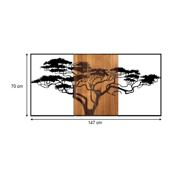 Διακοσμητικό τοίχου Acacia Tree  ξύλινο - μεταλλικό χρώμα καρυδί - μαύρο 147x3x70εκ. - Image 4
