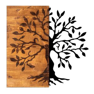Διακοσμητικό τοίχου Agac Tree  ξύλινο – μεταλλικό χρώμα καρυδί – μαύρο 58x3x58εκ.