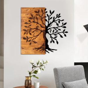 Διακοσμητικό τοίχου Agac Tree  ξύλινο – μεταλλικό χρώμα καρυδί – μαύρο 58x3x58εκ.