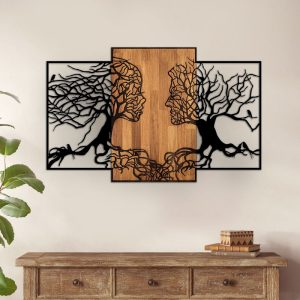 Διακοσμητικό τοίχου Tree Love  ξύλινο – μεταλλικό χρώμα καρυδί – μαύρο 125x3x79εκ.