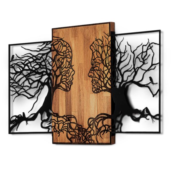 Διακοσμητικό τοίχου Tree Love  ξύλινο - μεταλλικό χρώμα καρυδί - μαύρο 125x3x79εκ. - Image 3