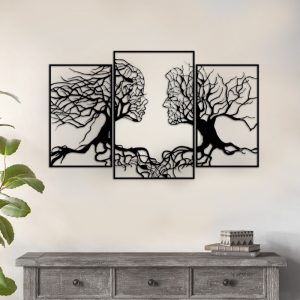 Διακοσμητικό τοίχου Tree Love  μεταλλικό χρώμα μαύρο 116×71εκ.