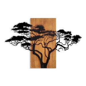 Διακοσμητικό τοίχου Acacia Tree  ξύλινο – μεταλλικό χρώμα καρυδί – μαύρο 90x3x58εκ.
