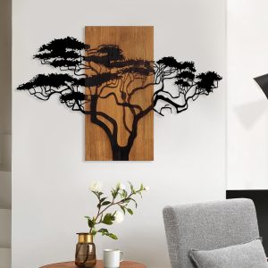 Διακοσμητικό τοίχου Acacia Tree  ξύλινο – μεταλλικό χρώμα καρυδί – μαύρο 90x3x58εκ.