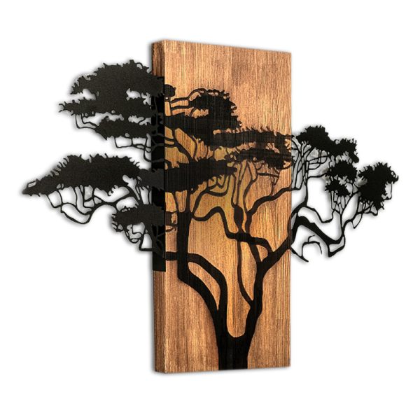 Διακοσμητικό τοίχου Acacia Tree  ξύλινο - μεταλλικό χρώμα καρυδί - μαύρο 90x3x58εκ. - Image 3