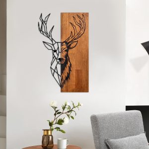 Διακοσμητικό τοίχου Deer  ξύλινο – μεταλλικό χρώμα καρυδί – μαύρο 36x3x58εκ.