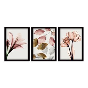 Πίνακας “Pink Flowers”  3 τμχ. σε πλαίσιο 35x45x2εκ.