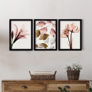 Πίνακας “Pink Flowers”  3 τμχ. σε πλαίσιο 35x45x2εκ.