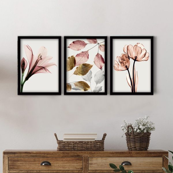 Πίνακας "Pink Flowers"  3 τμχ. σε πλαίσιο 35x45x2εκ. - Image 2