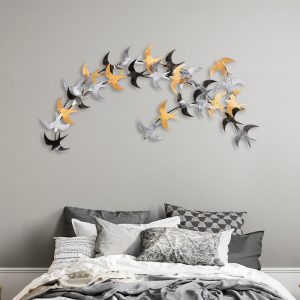 Διακοσμητικό τοίχου Birds  μεταλλικό χρώμα μαύρο – bronze – ασημί 137×62εκ.
