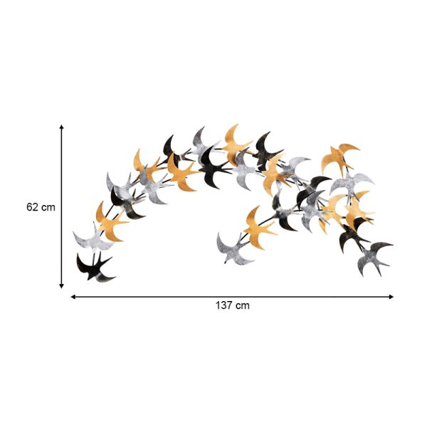 Διακοσμητικό τοίχου Birds  μεταλλικό χρώμα μαύρο - bronze - ασημί 137x62εκ. - Image 3