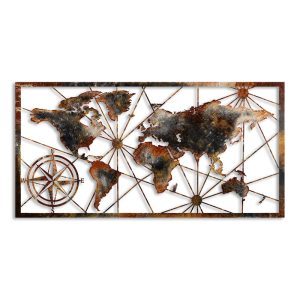 Διακοσμητικό τοίχου World Map  μεταλλικό χρώμα μαύρο – bronze 120×60εκ.