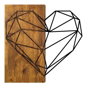 Διακοσμητικό τοίχου Heart  ξύλινο – μεταλλικό χρώμα καρυδί – μαύρο 58x3x58εκ.