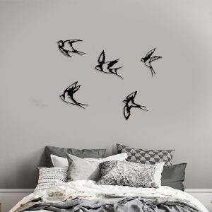Διακοσμητικό τοίχου Swallows  5 τμχ μεταλλικό χρώμα μαύρο 19×19εκ.