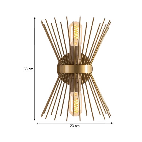 Απλίκα τοίχου Kirpi  E27 μεταλλική χρώμα χρυσό 23x5x33εκ. - Image 3