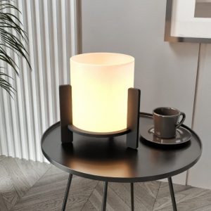 Φωτιστικό επιτραπέζιο Pine  E27 Mdf – ύφασμα Pvc χρώμα μαύρο – κρεμ Ø20×20εκ.