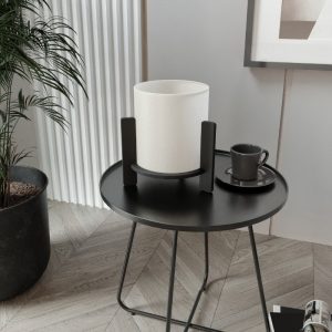 Φωτιστικό επιτραπέζιο Pine  E27 Mdf – ύφασμα Pvc χρώμα μαύρο – κρεμ Ø20×20εκ.
