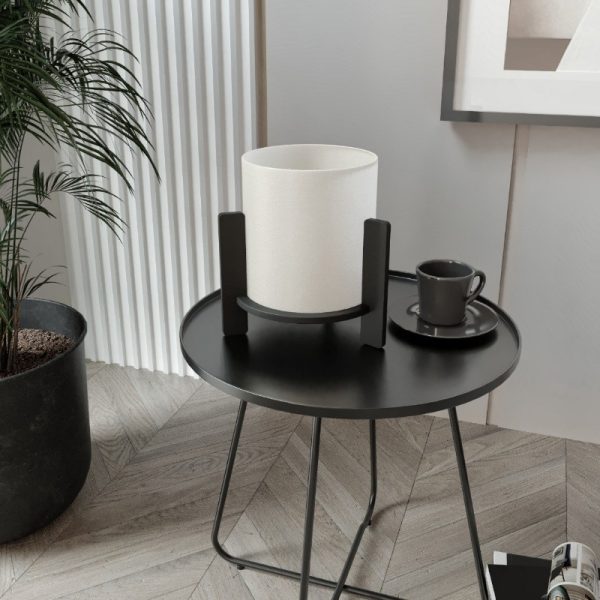 Φωτιστικό επιτραπέζιο Pine  E27 Mdf - ύφασμα Pvc χρώμα μαύρο - κρεμ Ø20x20εκ. - Image 2