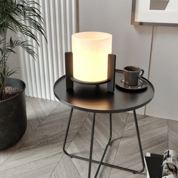 Φωτιστικό επιτραπέζιο Pine  E27 Mdf - ύφασμα Pvc χρώμα μαύρο - κρεμ Ø20x20εκ. - Image 3