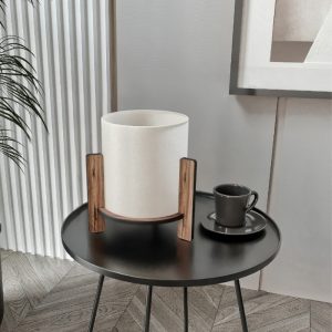 Φωτιστικό επιτραπέζιο Pine  E27 Mdf – ύφασμα Pvc χρώμα καρυδί – κρεμ Ø20×20εκ.
