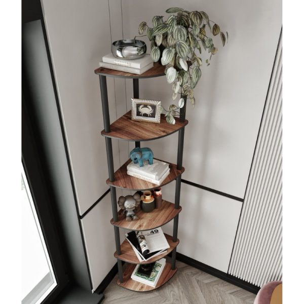 Βιβλιοθήκη γωνιακή Kedy II  χρώμα μαύρο - καρυδί 34x34x173εκ. - Image 2