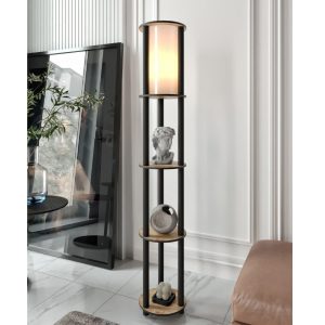 Φωτιστικό δαπέδου Nova  MDF – PVC ύφασμα χρώμα καρυδί – μαύρο 24x25x150εκ.