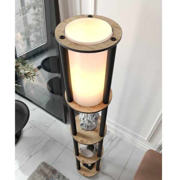 Φωτιστικό δαπέδου Nova  MDF - PVC ύφασμα χρώμα καρυδί - μαύρο 24x25x150εκ. - Image 4