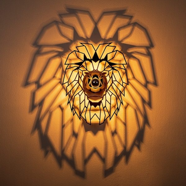 Απλίκα τοίχου Lion  E27 MDF χρώμα μαύρο 39x12x49εκ. - Image 2
