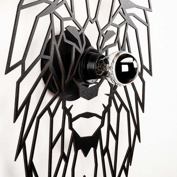 Απλίκα τοίχου Lion  E27 MDF χρώμα μαύρο 39x12x49εκ. - Image 4