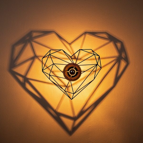 Απλίκα τοίχου Heart  E27 MDF χρώμα μαύρο 47x12x40εκ. - Image 2